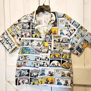 Vintage 80's Funnay's Comic Hagar Cartoon Strip button down Scrub top Golf shirt